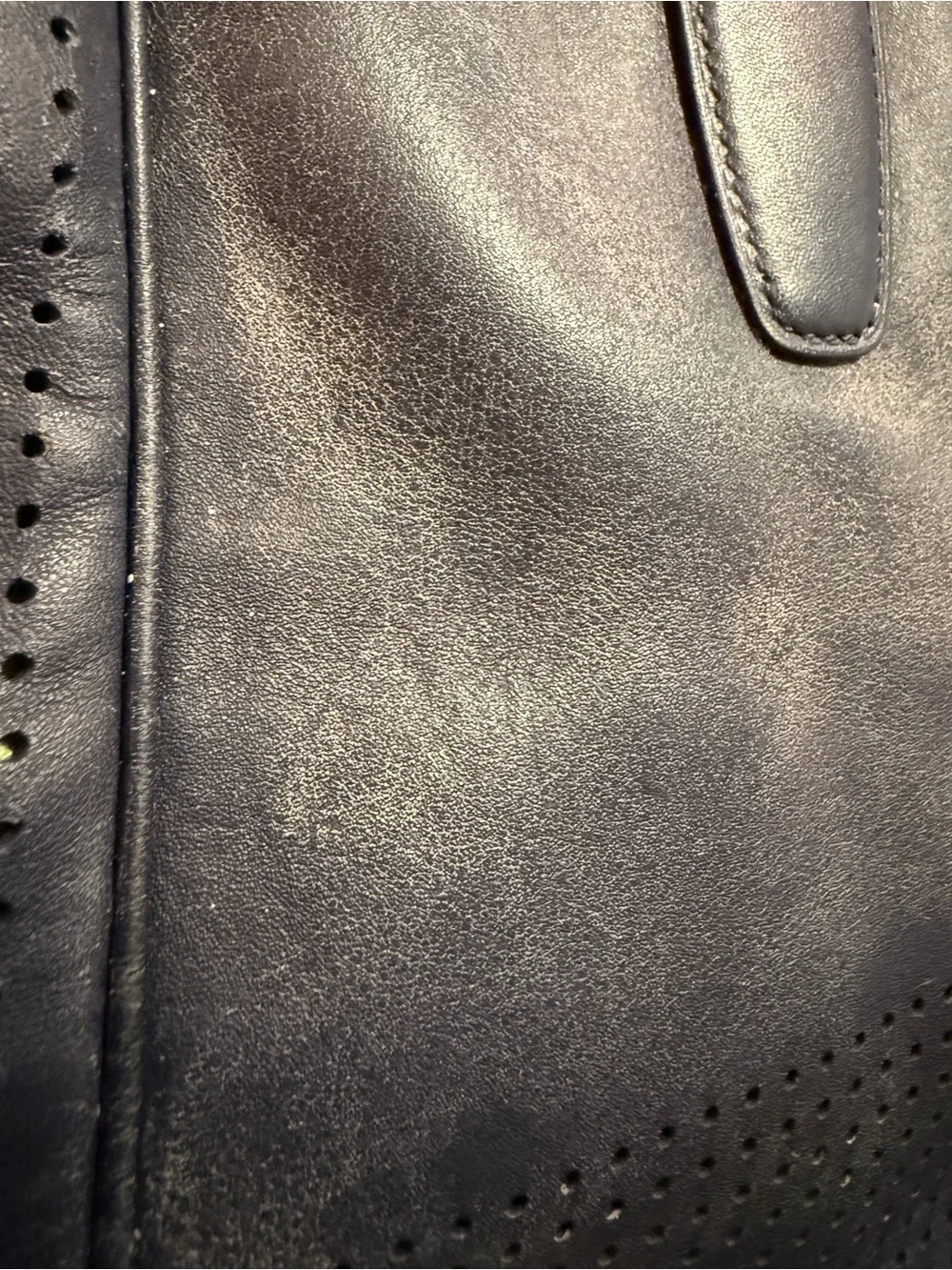 PROJECT BAG! COACH Navy Leather Perforated Tote with Yellow Tassel Charm - Picture 4 of 14